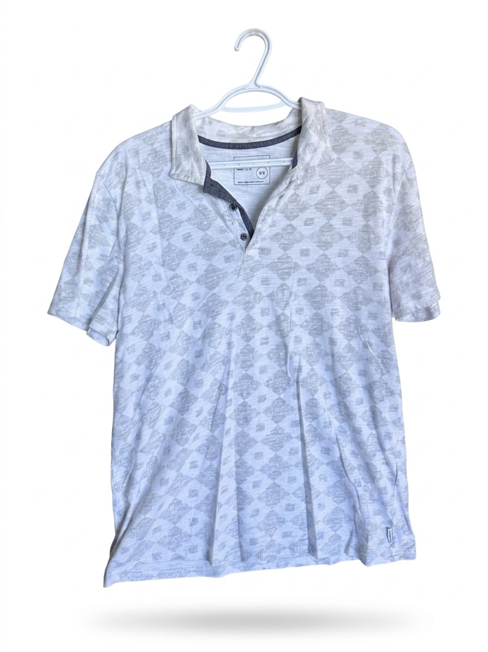 Men's Light Gray Patterned Polo - Casual Cotton Blend